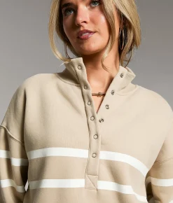 Tops | BKE Prep Edit - Striped Half Snap Pullover Humus