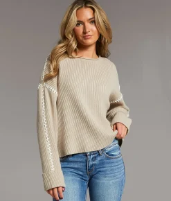 Tops | BKE Prep Edit - Whipstitch Sweater Cobblestone