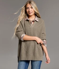BKE Prep Edit - Window Pane Ribbed Sweater Vetiver Outlet