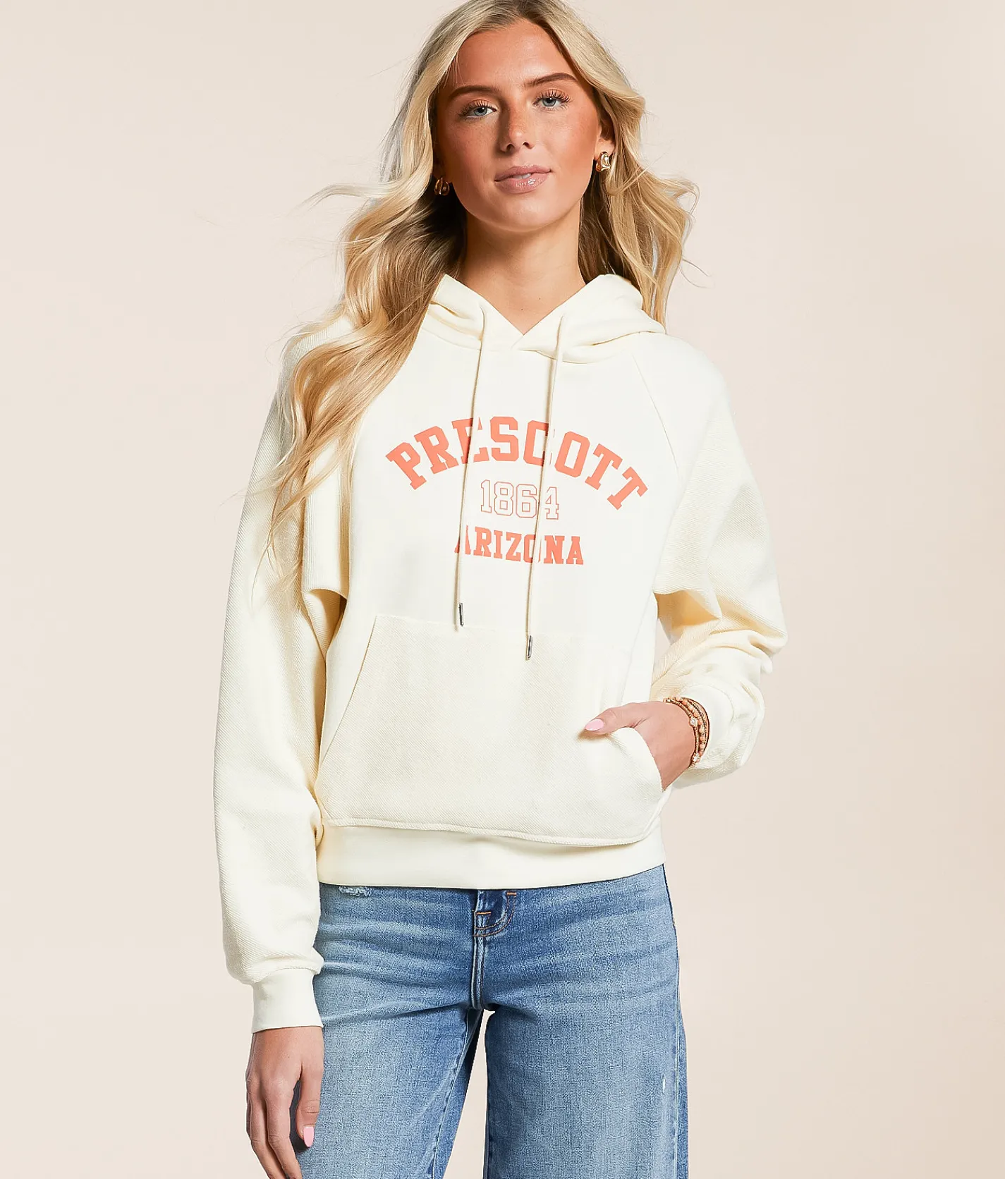 Tops | Modish Rebel Prescott Arizona Hooded Sweatshirt Cream