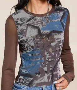 Tops | Gilded Intent Printed Mesh Top Abstract Print