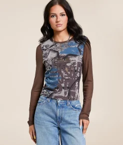 Tops | Gilded Intent Printed Mesh Top Abstract Print