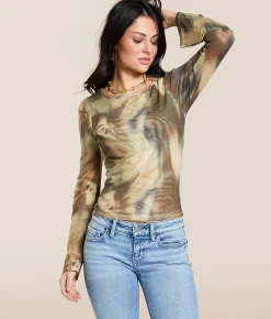 Tops | Gilded Intent Printed Mesh Top Multi