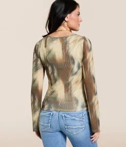 Tops | Gilded Intent Printed Mesh Top Multi