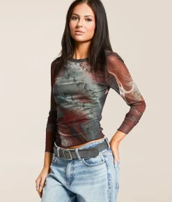 Gilded Intent Printed Mesh Top Assorted New