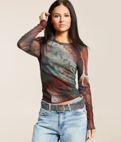 Gilded Intent Printed Mesh Top Assorted New