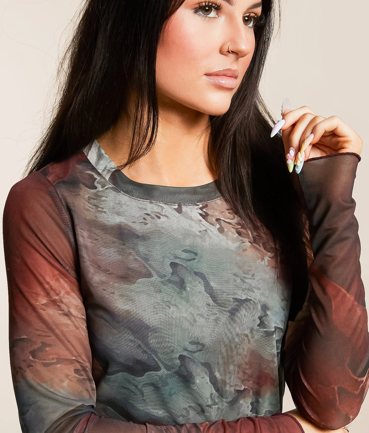 Gilded Intent Printed Mesh Top Assorted New