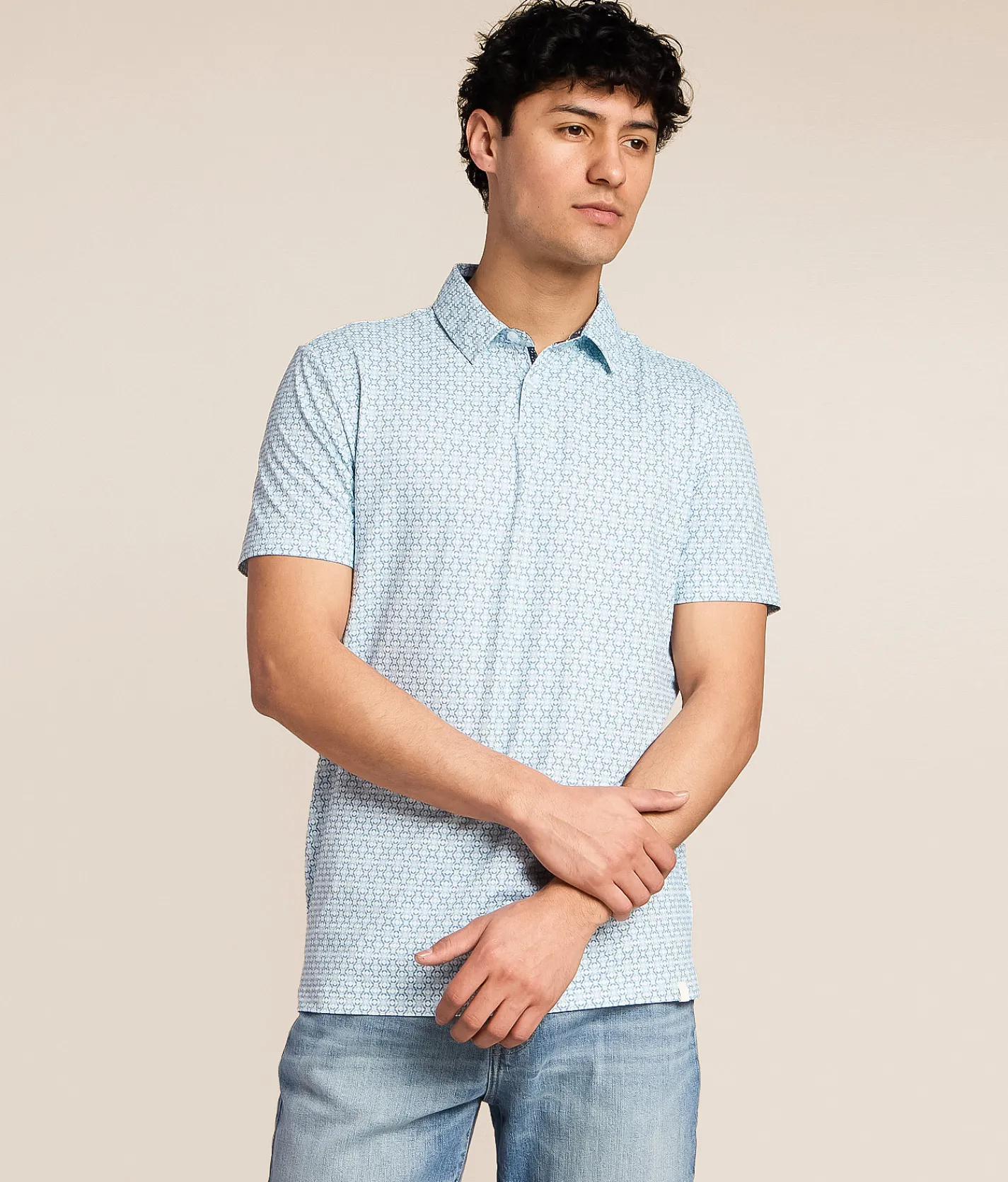 Tops | J.B. Holt Printed Performance Polo Seafoam