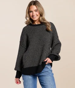 Tops | Blu Pepper Printed Sweater Black