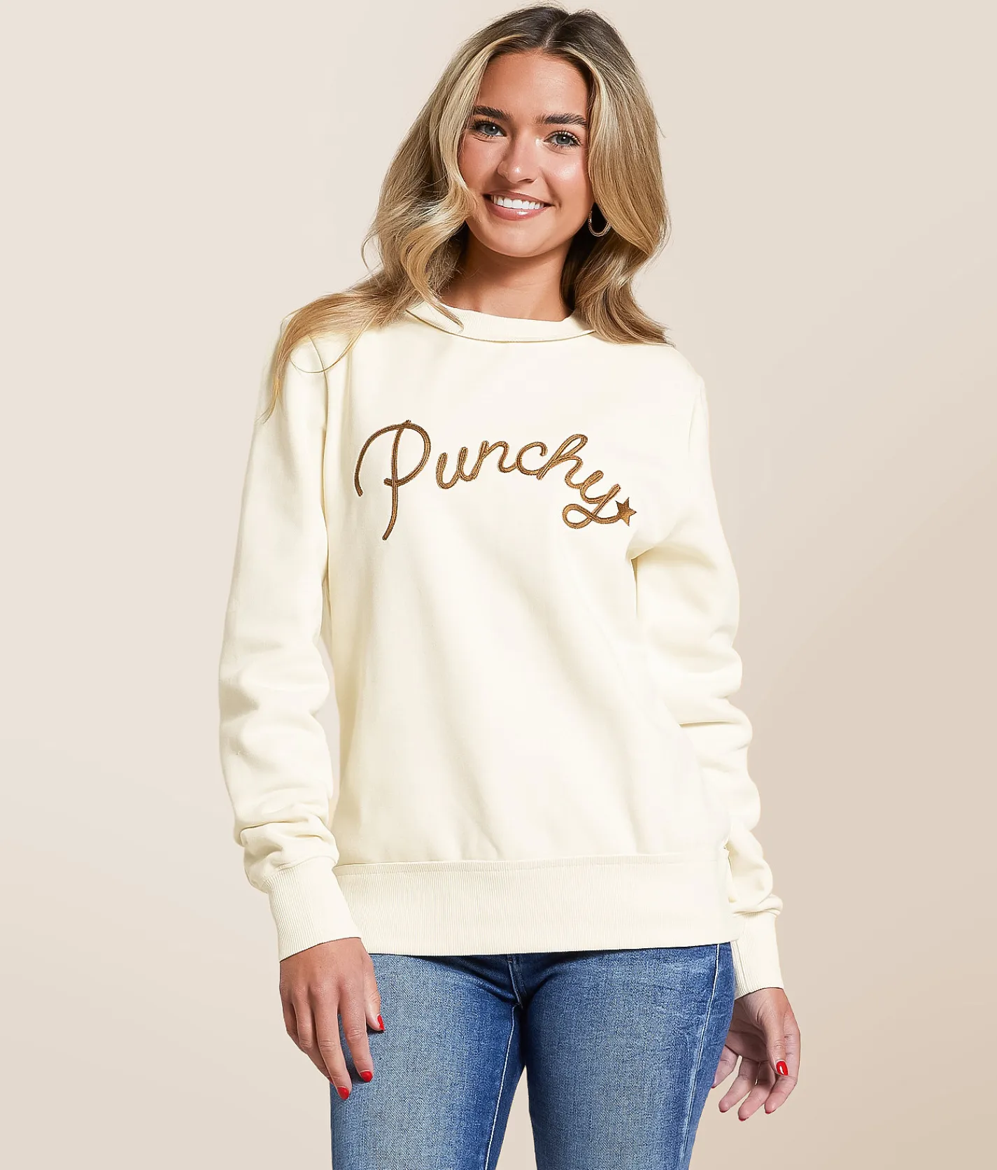 Hooey Punchy Oversized Pullover Cream Outlet