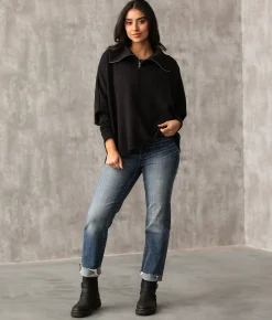 Tops|Activewear | Buckle Black Quarter Zip Dolman Pullover Black