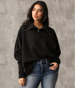 Tops|Activewear | Buckle Black Quarter Zip Dolman Pullover Black