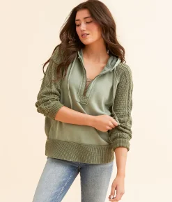 Tops | BKE Quarter Zip Hooded Sweatshirt Sea Spray