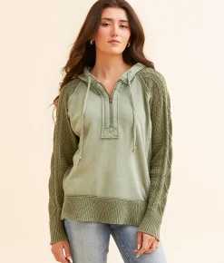Tops | BKE Quarter Zip Hooded Sweatshirt Sea Spray