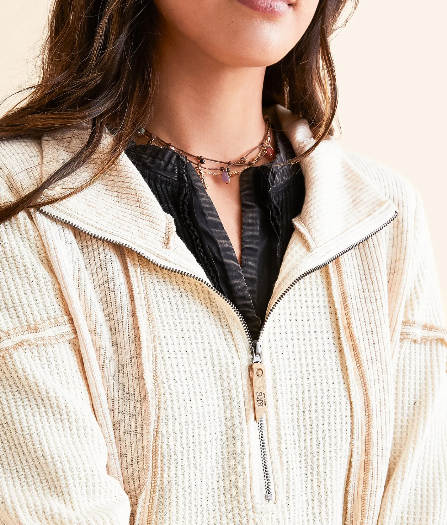 Tops | BKE Quarter Zip Hoodie Cream