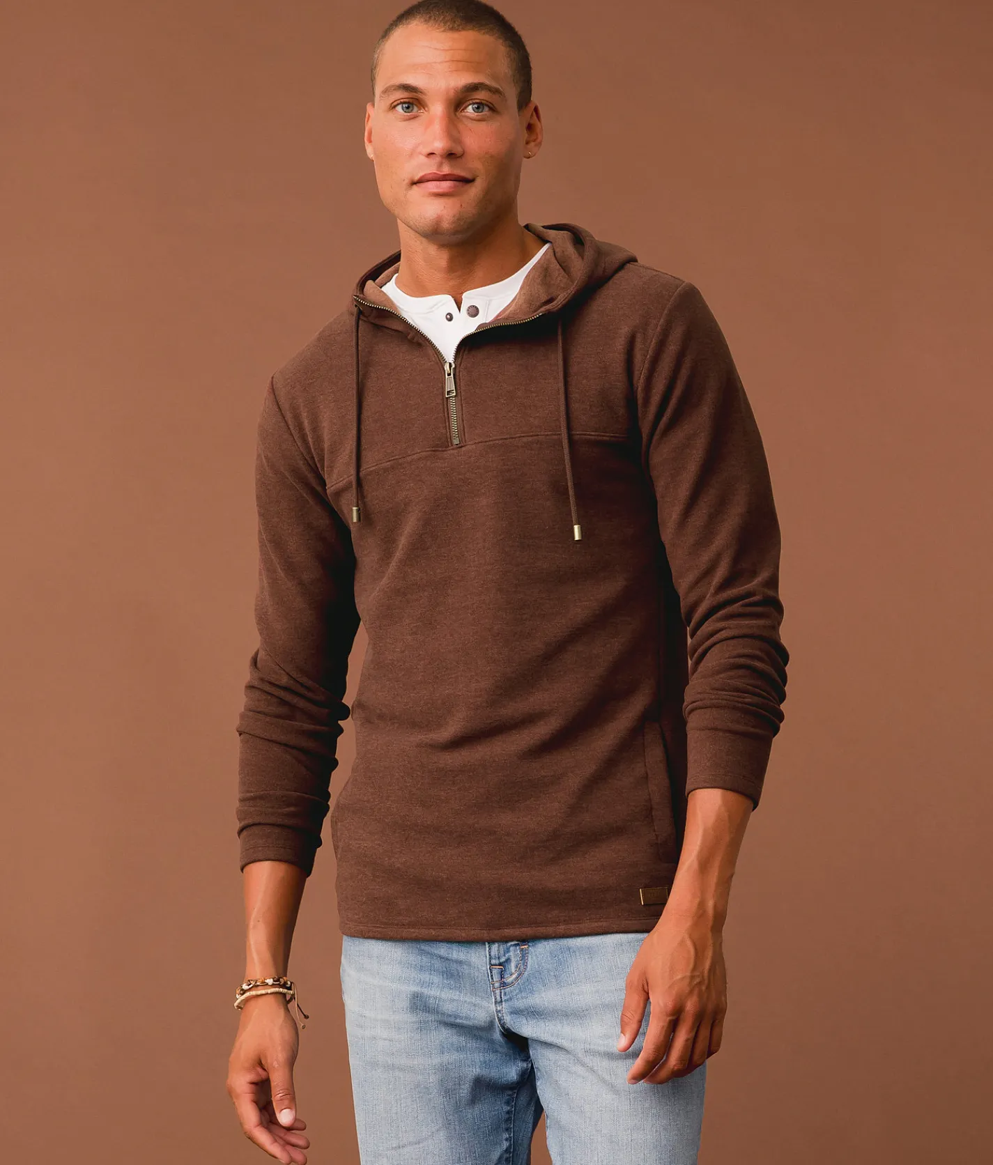 Tops | Outpost Makers Quarter Zip Hoodie Brone Stone