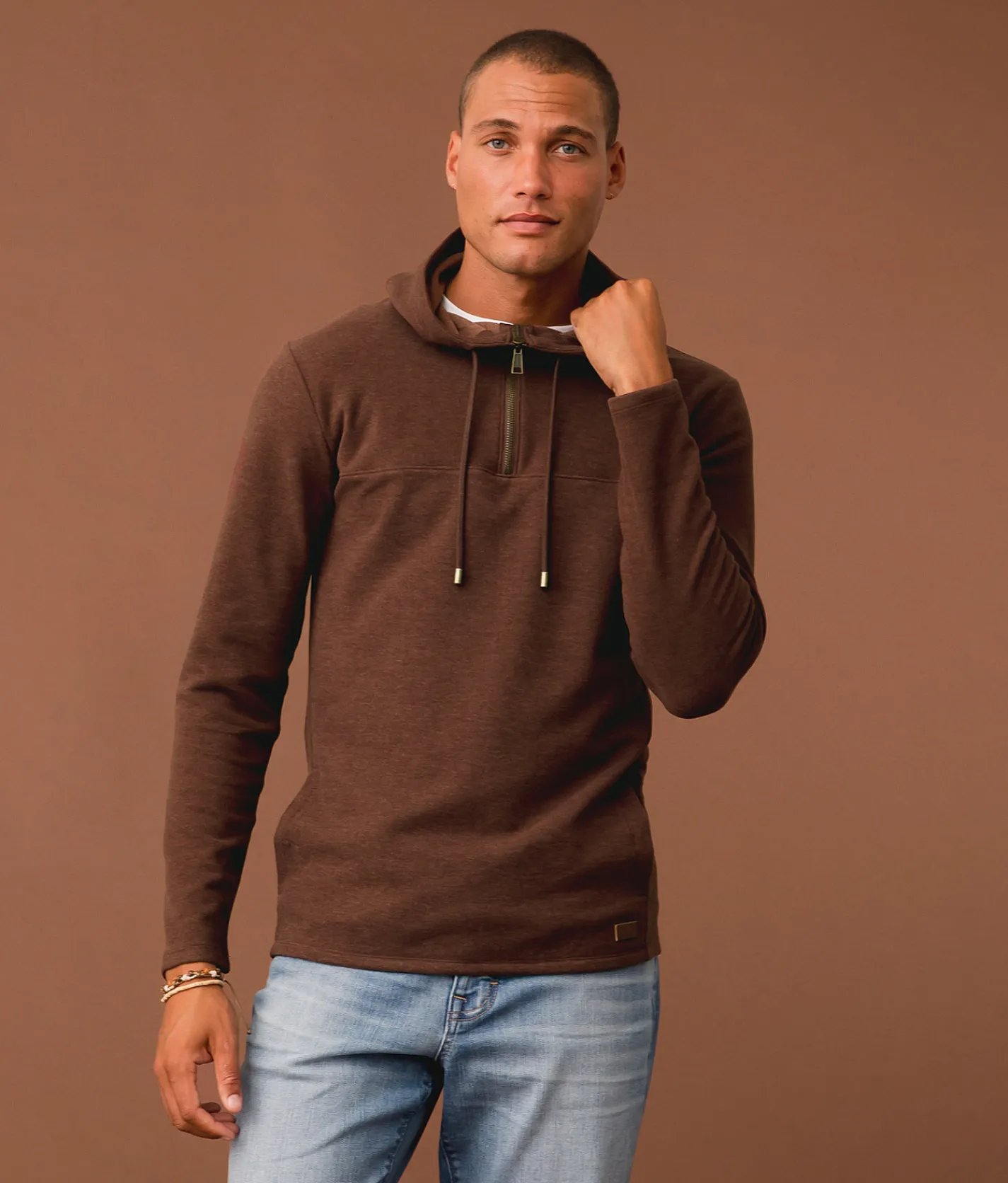 Tops | Outpost Makers Quarter Zip Hoodie Brone Stone