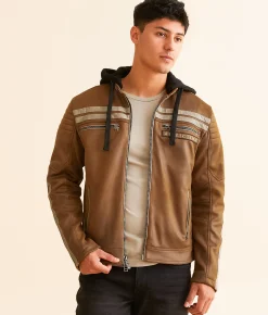 Coats & Jackets | Affliction Quickstrike Faux Leather Hooded Jacket Tan