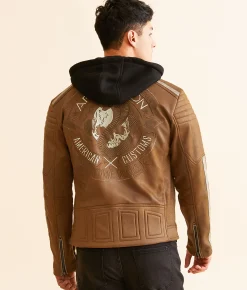 Coats & Jackets | Affliction Quickstrike Faux Leather Hooded Jacket Tan