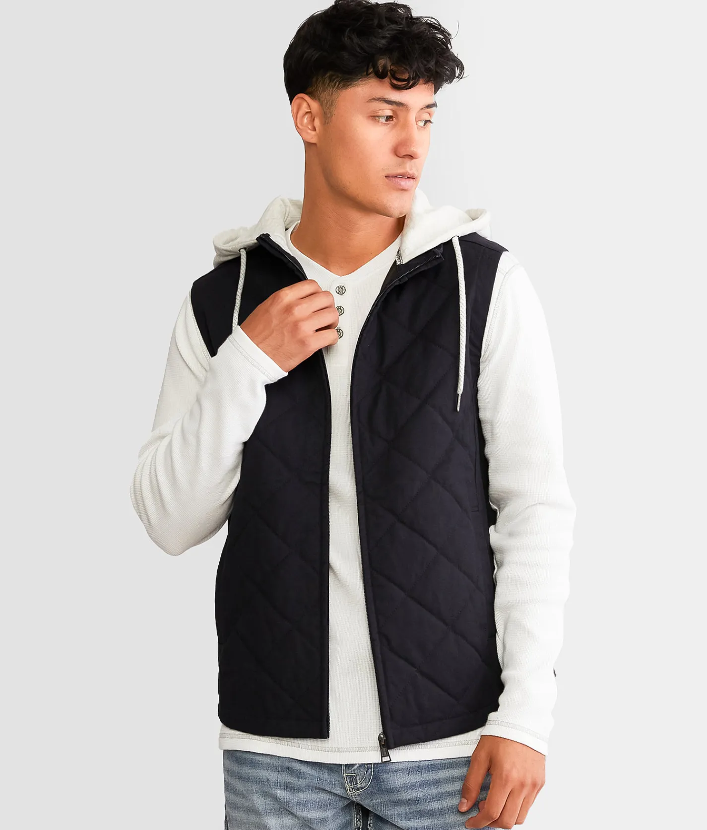 Coats & Jackets | BKE Quilted Canvas Hooded Vest Navy