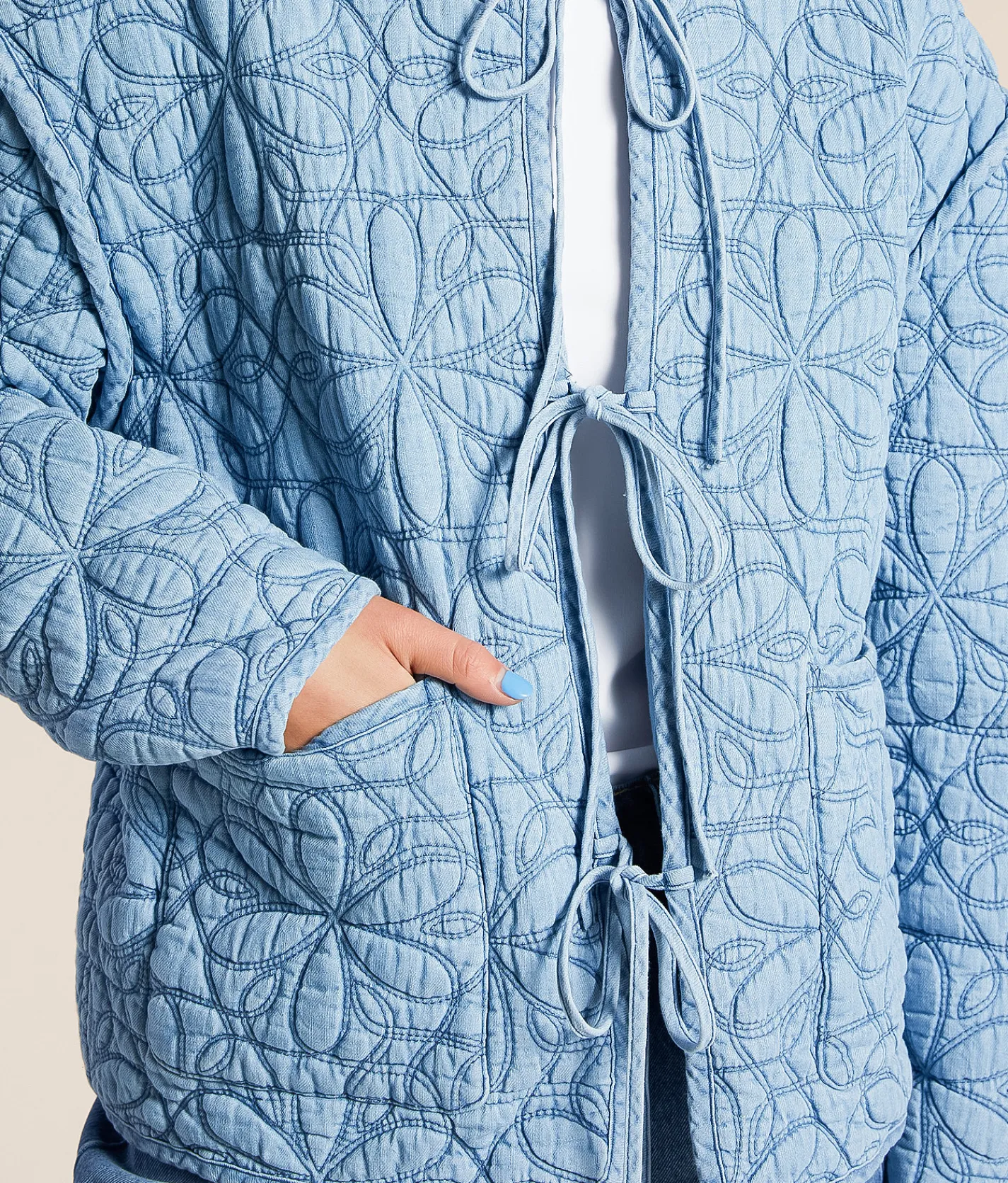 C&C California Quilted Chambray Jacket Light Wash Discount