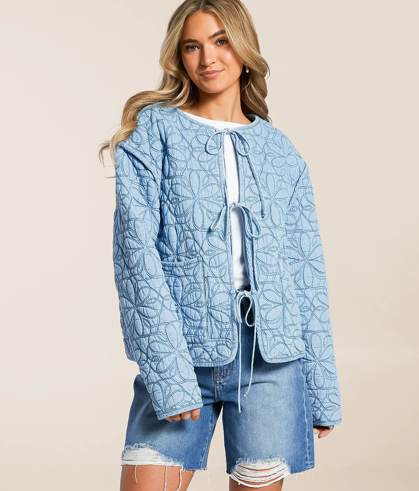 C&C California Quilted Chambray Jacket Light Wash Discount