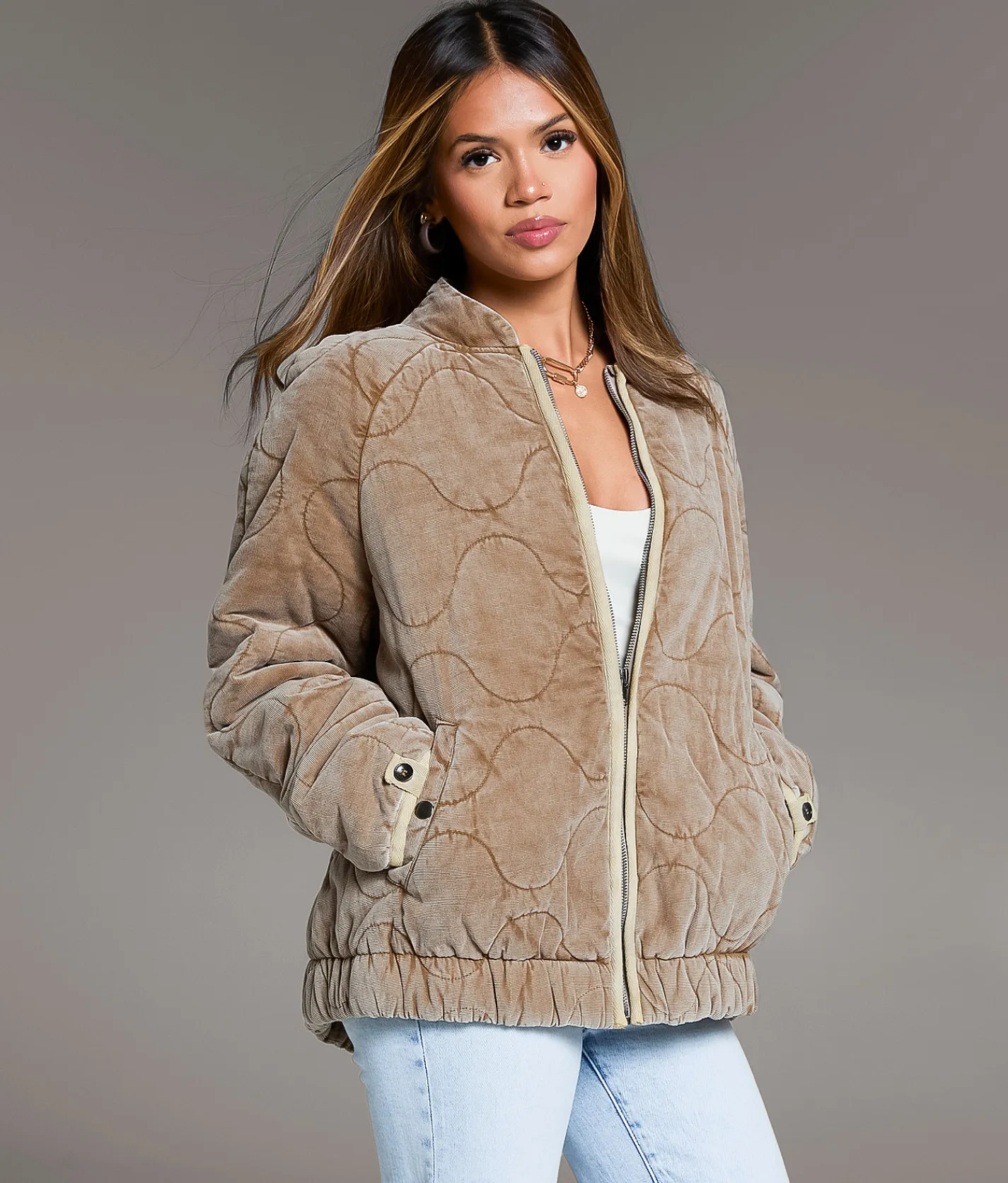 BKE Quilted Corduroy Jacket Washed Brown Discount
