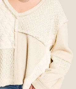 Tops | POL Quilted Crochet Pullover Oatmeal