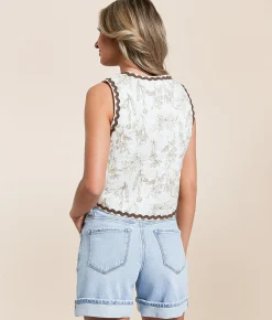 Polagram Quilted Floral Print Vest Brown Multi Discount