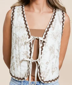 Polagram Quilted Floral Print Vest Brown Multi Discount