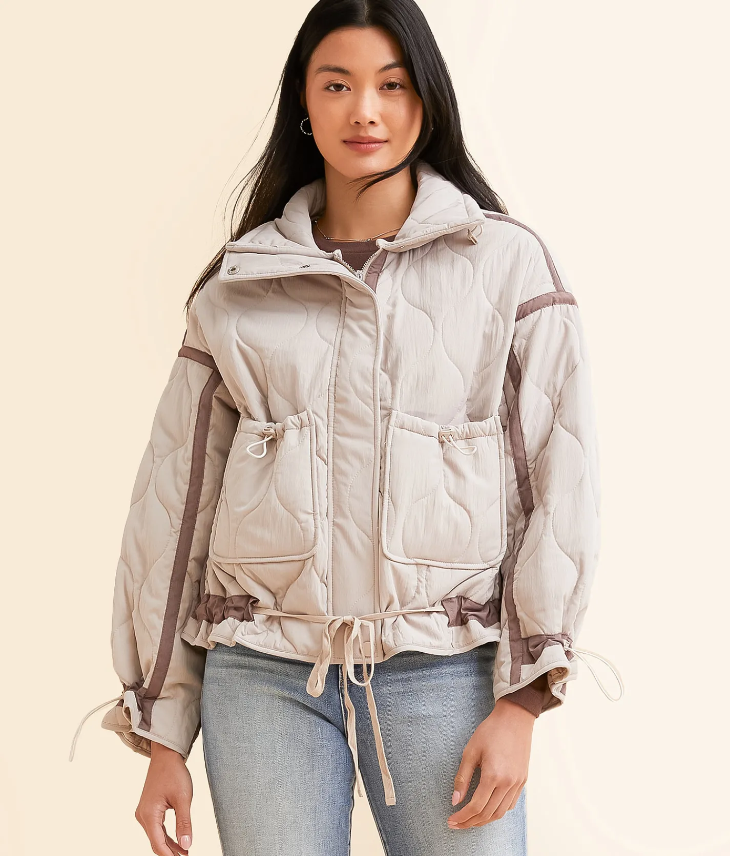 Hyfve Quilted Jacket Taupe Online