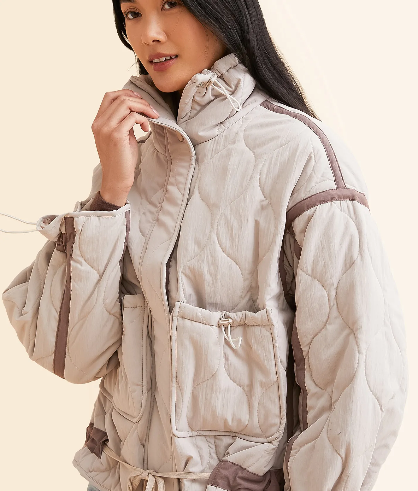 Hyfve Quilted Jacket Taupe Online