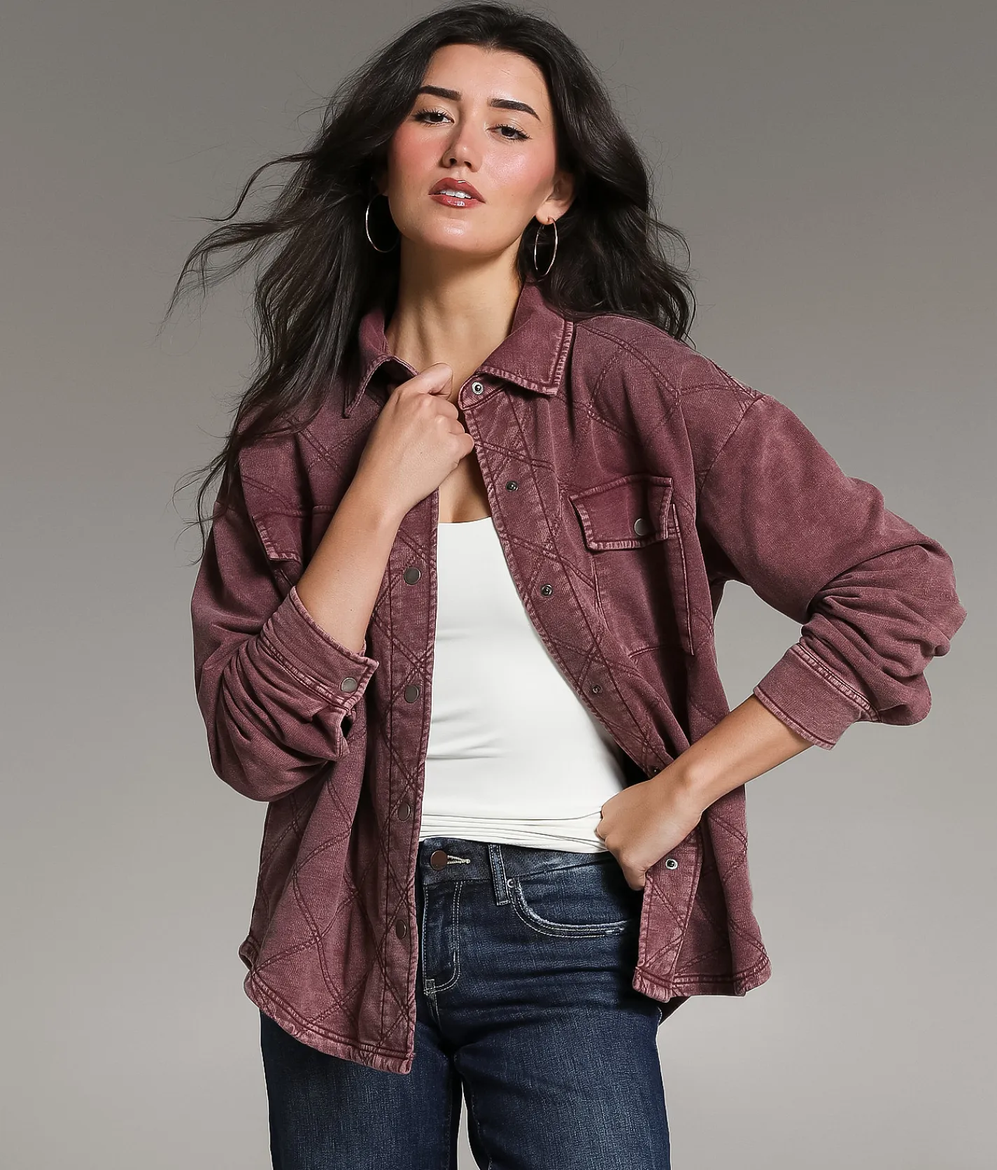 BKE Quilted Knit Shacket Andorra Sale