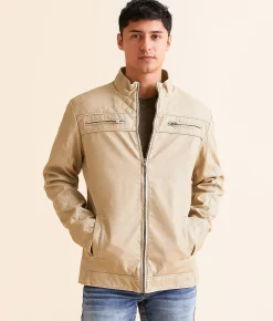 Buckle Black Quilted Pleather Jacket Cream Sale