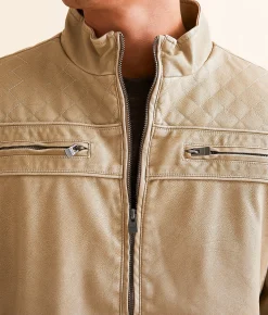 Buckle Black Quilted Pleather Jacket Cream Sale