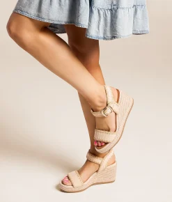 Shoes | Mia Raffia Whipstitch Wedge Sandal Bone