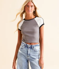 FITZ + EDDI Raglan Cropped T-Shirt Charcoal Discount