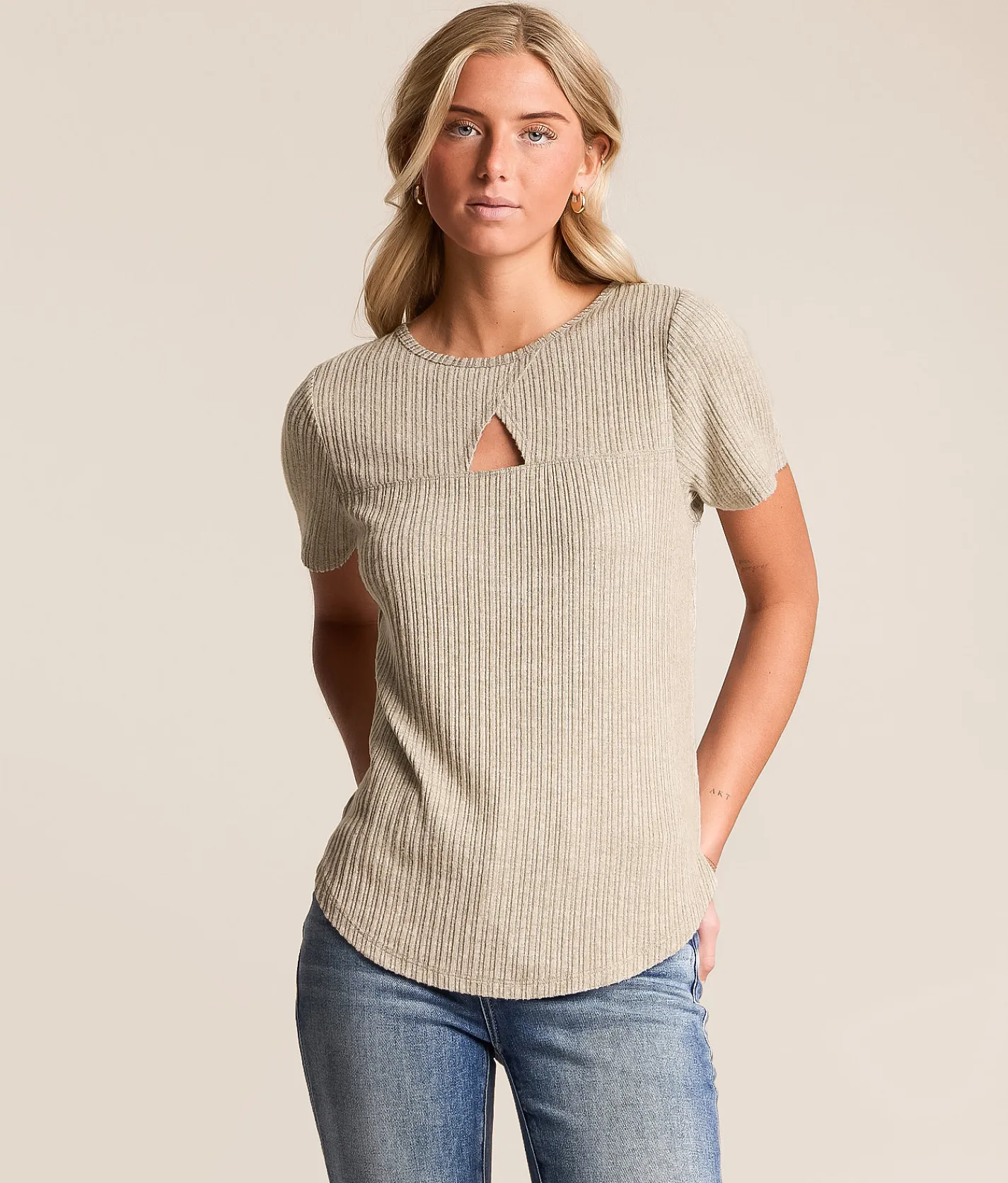 White Crow Raquel Cut-Out Top Taupe Stone Outlet