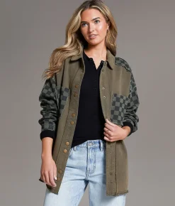 Tops|Coats & Jackets | BKE Raw Edge Checker Shacket Olive Black