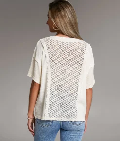 BKE Raw Edge Crochet Henley White Hot