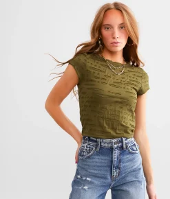 Tops | Gilded Intent Raw Edge Cropped T-Shirt Olive