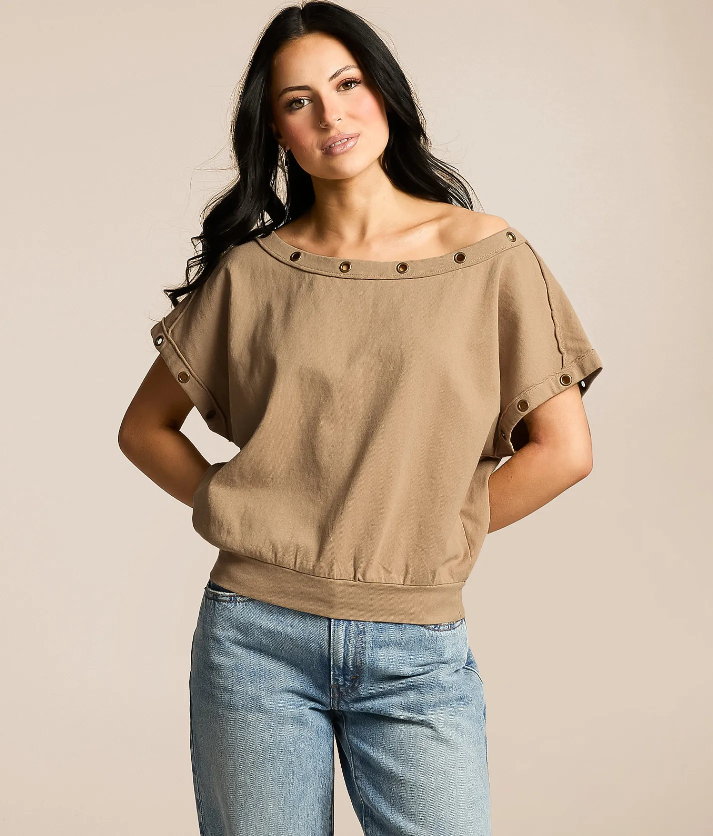 Tops | Gilded Intent Raw Edge Grommet Top Samba