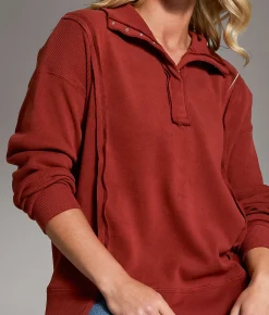 Tops | BKE Raw Edge Henley Pullover Desert Taupe