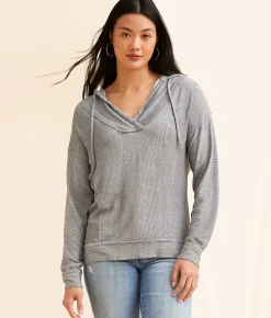 Tops | BKE Raw Edge Hooded Henley Charcoal