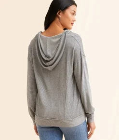 Tops | BKE Raw Edge Hooded Henley Charcoal