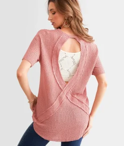 Tops | BKE Raw Edge Open Back Top Withered Rose