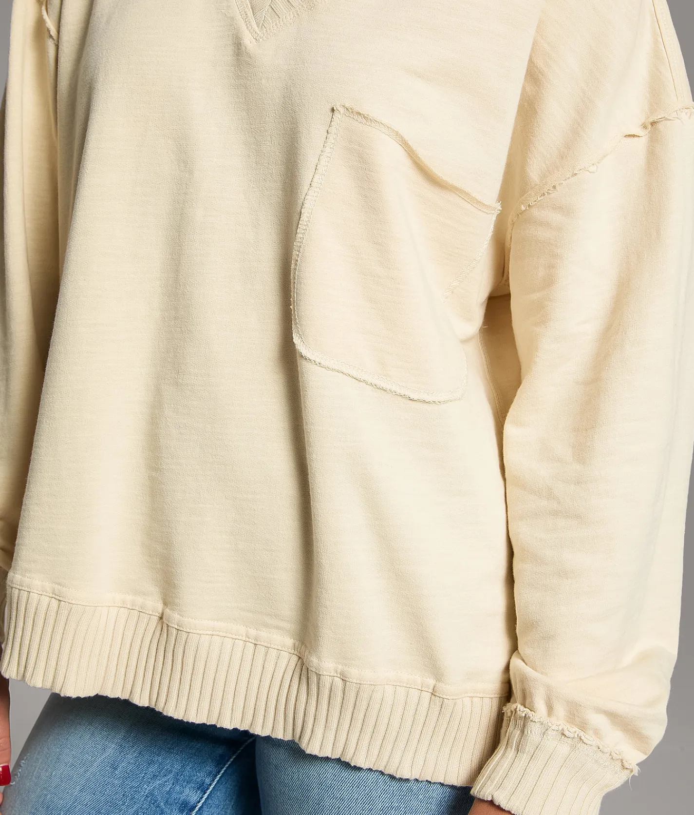 Tops | BKE Raw Edge Pullover Beige