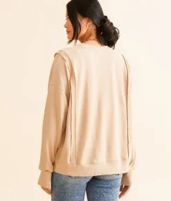 BKE Raw Edge Pullover Hibiscus Best