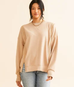 BKE Raw Edge Pullover Hibiscus Best