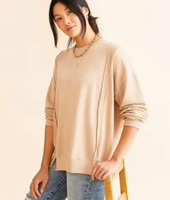 BKE Raw Edge Pullover Hibiscus Best